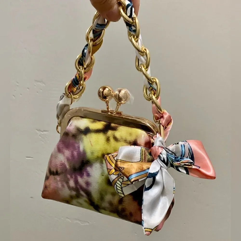 Handmade Genuine Leather  Tie-dye Print Kisslock Wallet/Wristlet/Coin purse